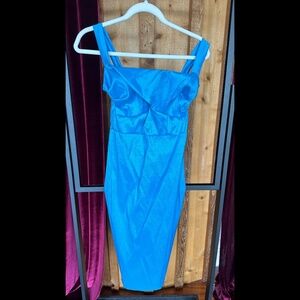Shiny blue Bettie Page Brand Dress with tags still on